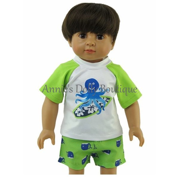 Boy’s Surfing Octopus Rash Guard and Swim Trunks Set for 18-Inch Dolls - Image 3