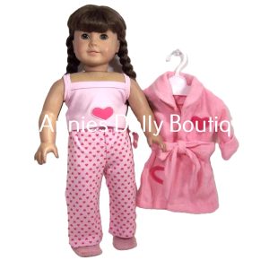 AG- Pink Heart PJ's and Robe with slippers and toothbush
